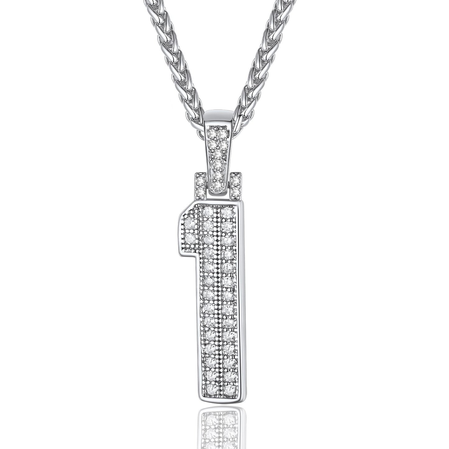 Jersey 1 Number Necklace White Gold Plated