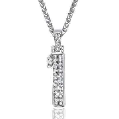 Jersey 1 Number Necklace White Gold Plated