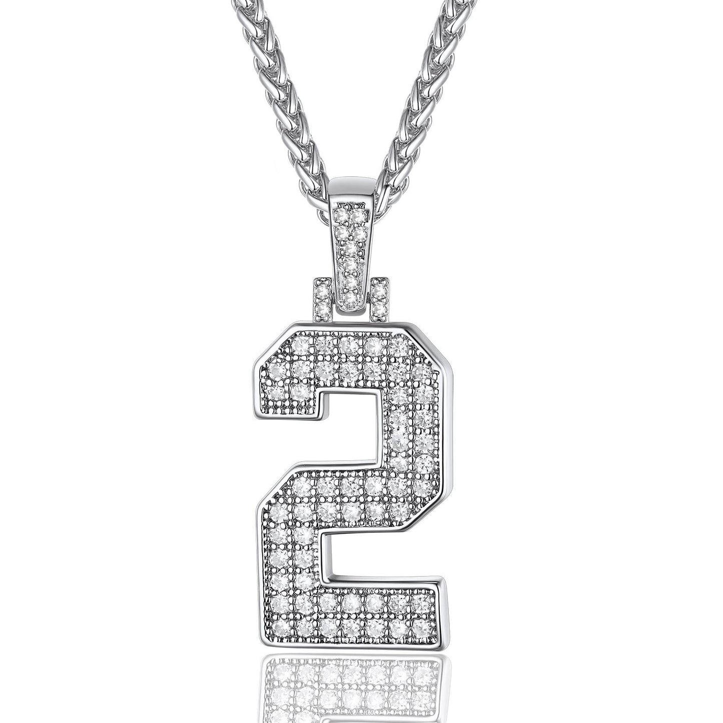 Jersey 2 Number Necklace White Gold Plated