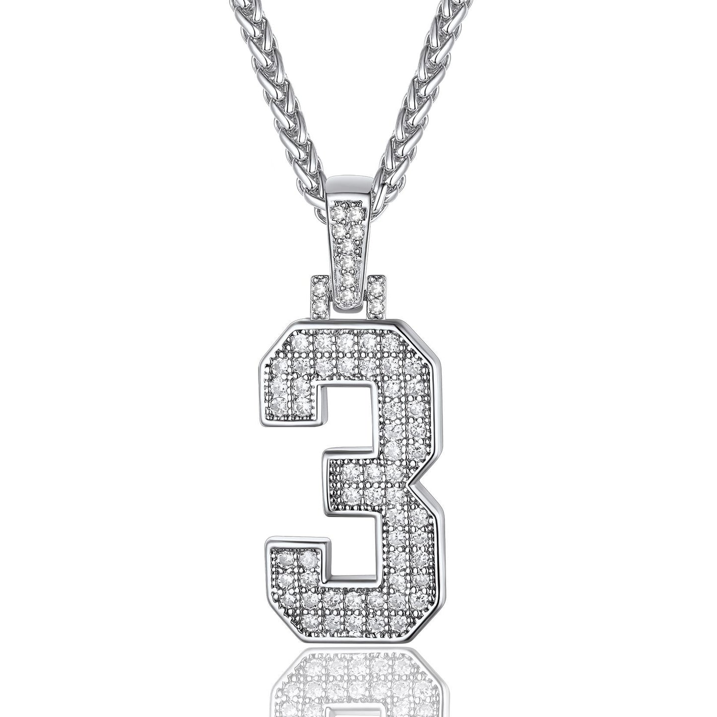 Jersey 3 Number Necklace White Gold Plated