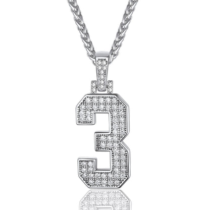Jersey 3 Number Necklace White Gold Plated