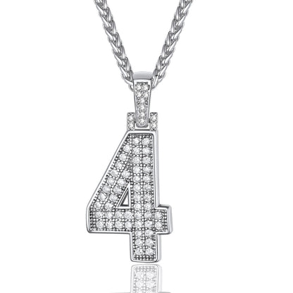 Jersey 4 Number Necklace White Gold Plated