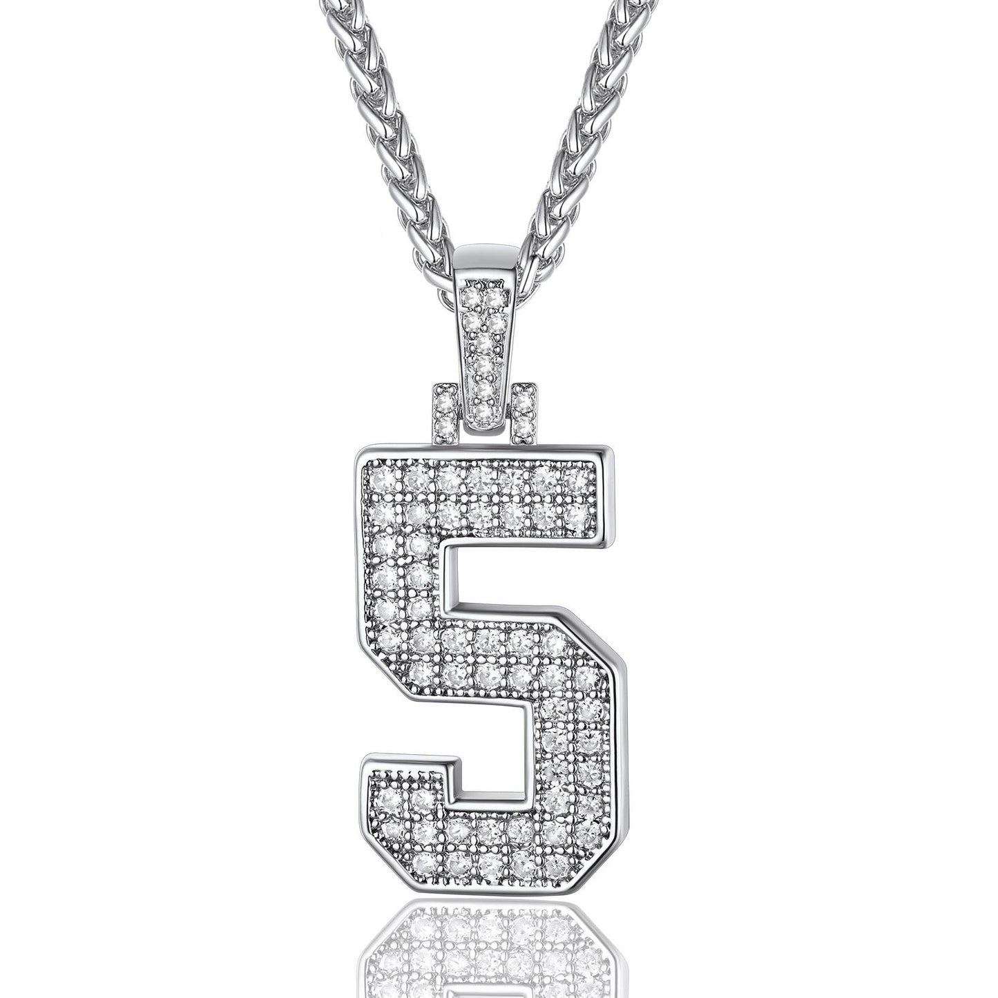 Jersey 5 Number Necklace White Gold Plated