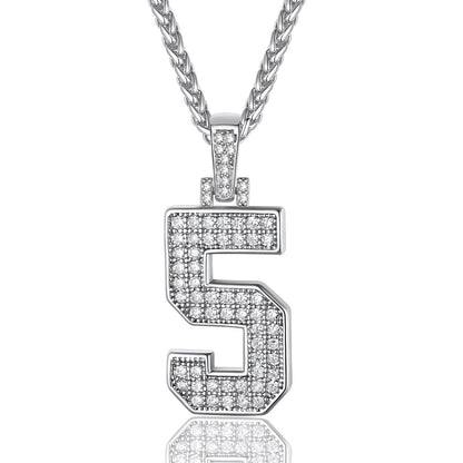 Jersey 5 Number Necklace White Gold Plated