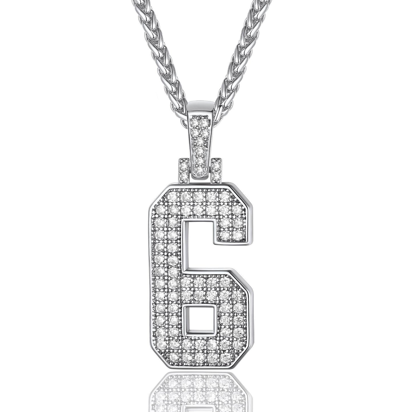 Jersey 6 Number Necklace White Gold Plated