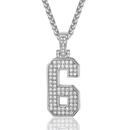 Jersey 6 Number Necklace White Gold Plated