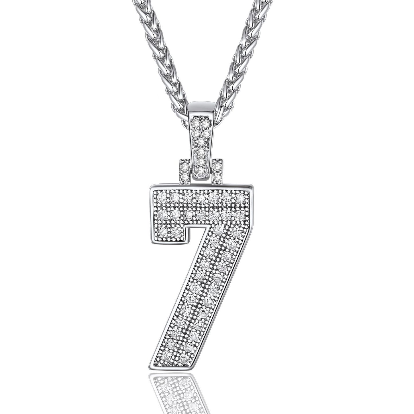 Jersey 7 Number Necklace White Gold Plated