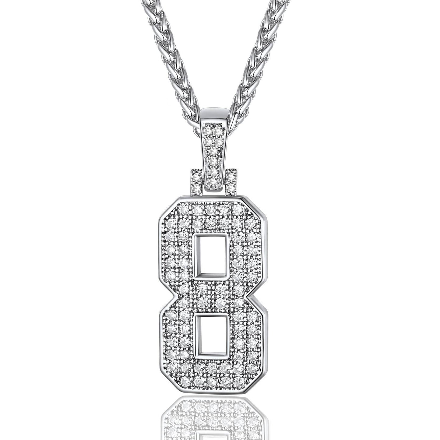 Jersey 8 Number Necklace White Gold Plated