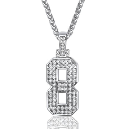 Jersey 8 Number Necklace White Gold Plated