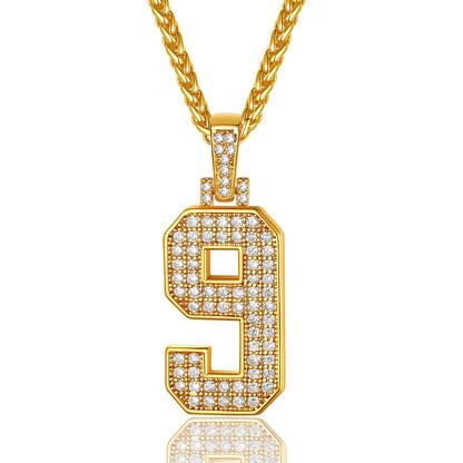Jersey 9 Number Necklace Gold Plated