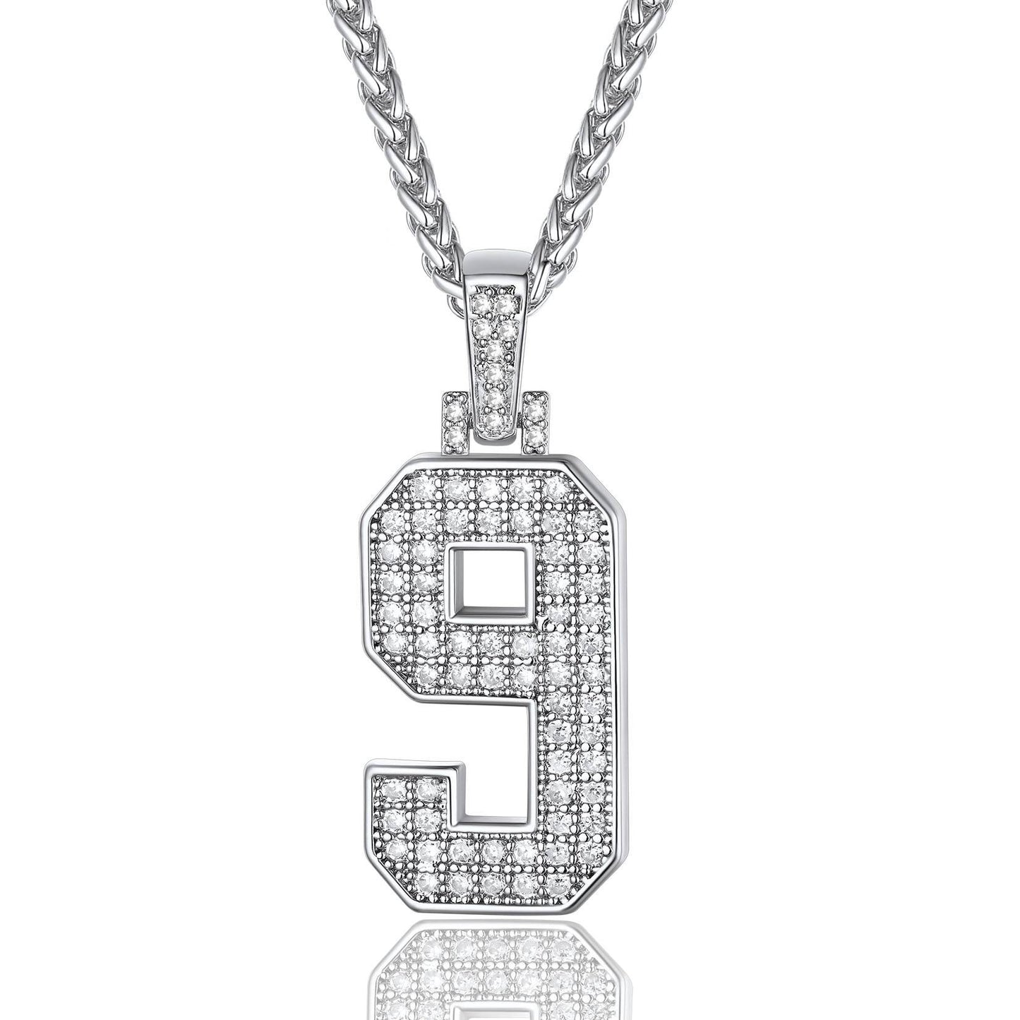 Jersey 9 Number Necklace White Gold Plated