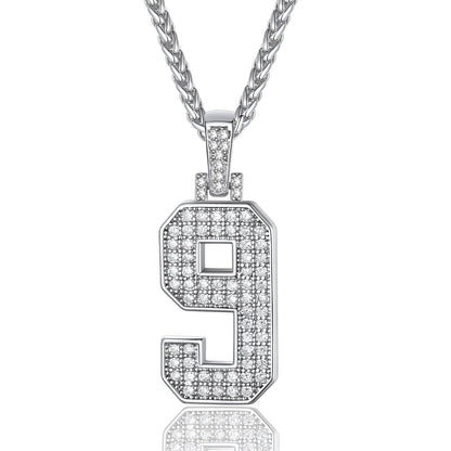Jersey 9 Number Necklace White Gold Plated