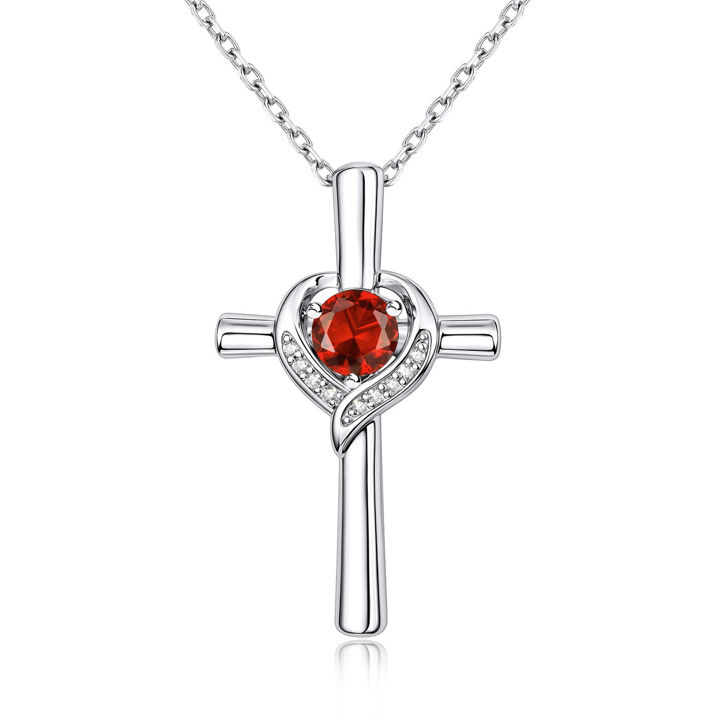 July Birthstone Cross Necklace For Women on a white background