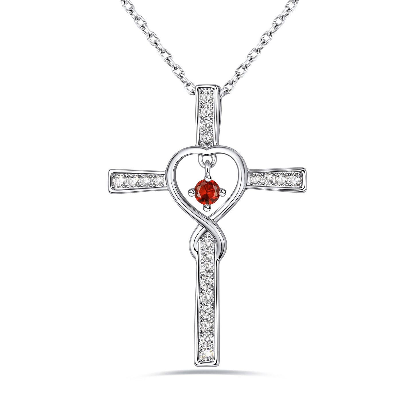 July Birthstone Infinity Cross Necklace For Women on a white background