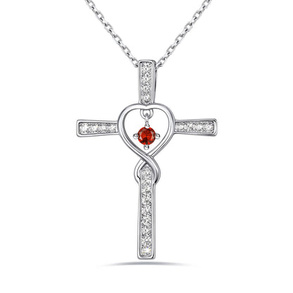 July Birthstone Infinity Cross Necklace For Women on a white background