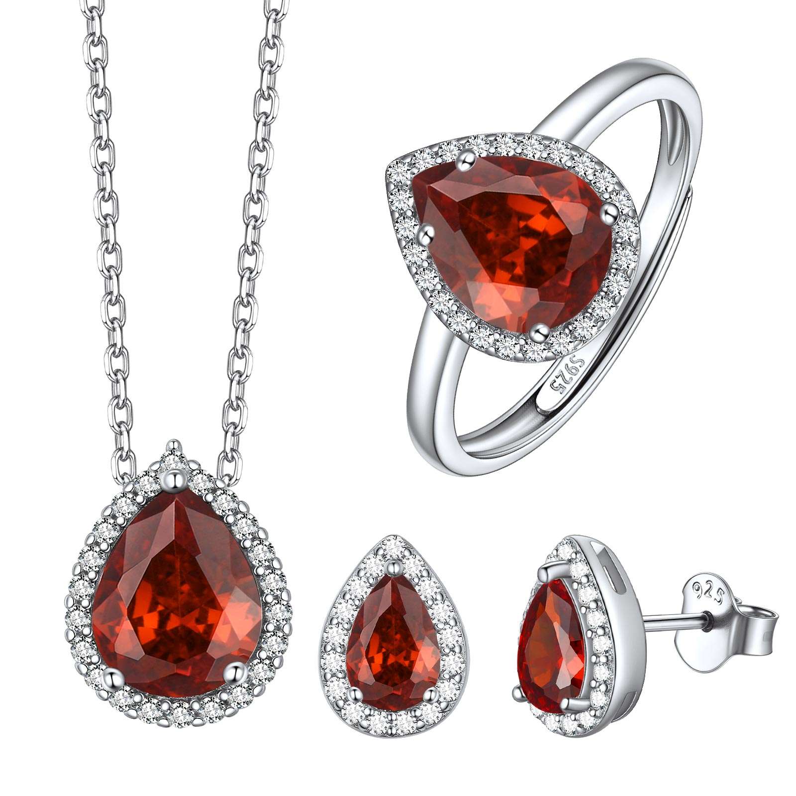 July Halo Teardrop Birthstone Jewelry Set