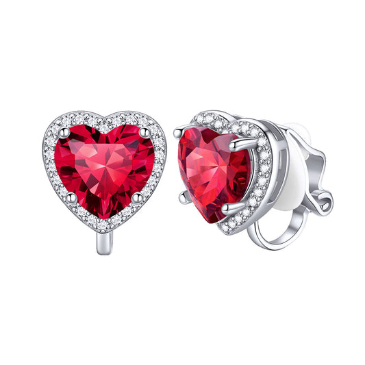 July Heart Birthstone Clip-on Earrings