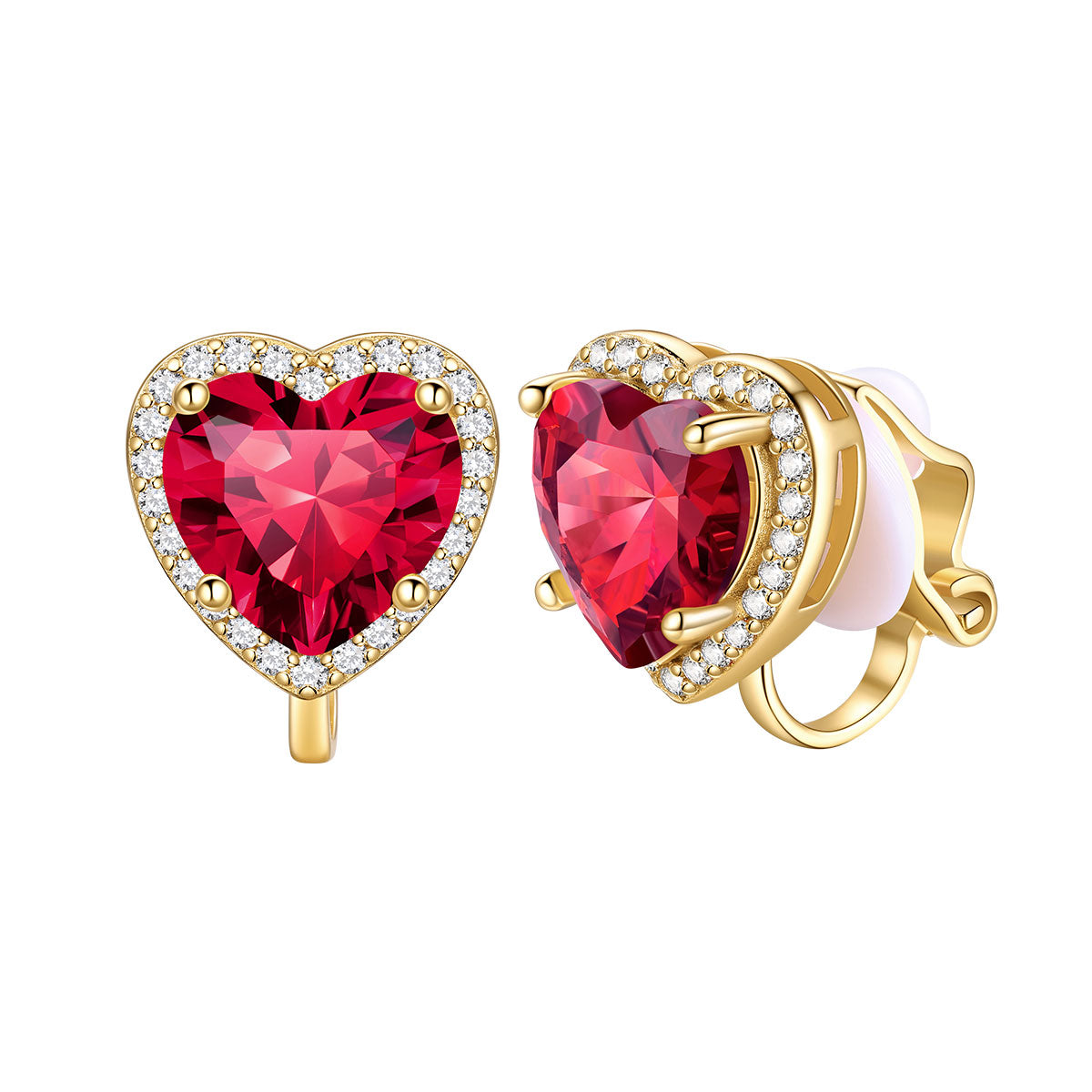 July Heart Birthstone Clip-on Earrings Gold Plated