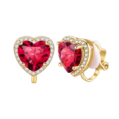 July Heart Birthstone Clip-on Earrings Gold Plated