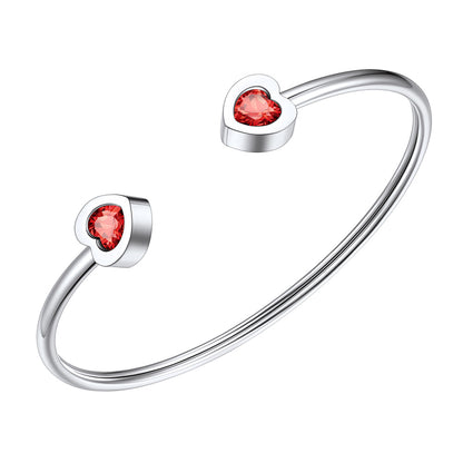 July Heart Birthstone Cuff Bracelet