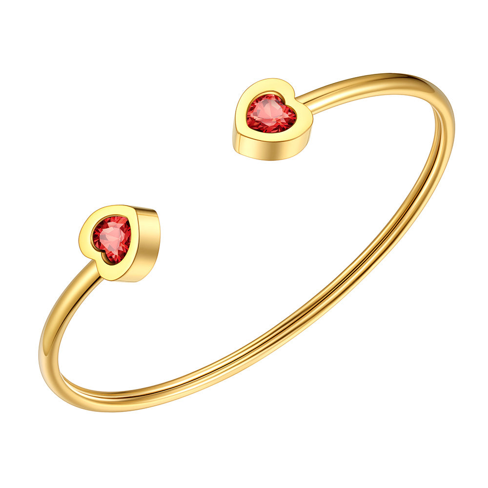 July Heart Birthstone Cuff Bracelet Gold