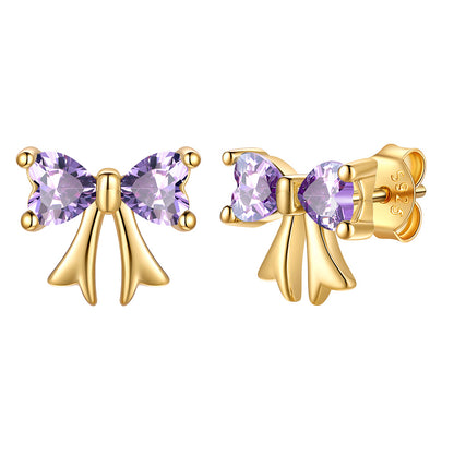 June Birthstone Bow Earrings Gold Plated