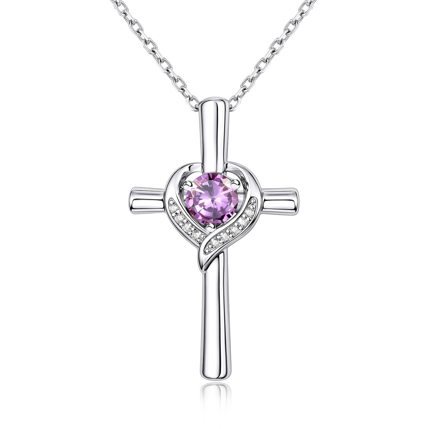 June Birthstone Cross Necklace For Women on a white background