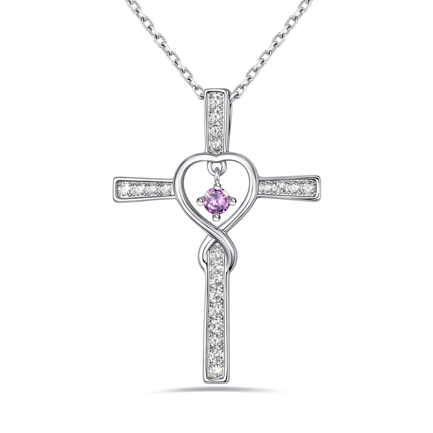 June Birthstone Infinity Cross Necklace For Women on a white background