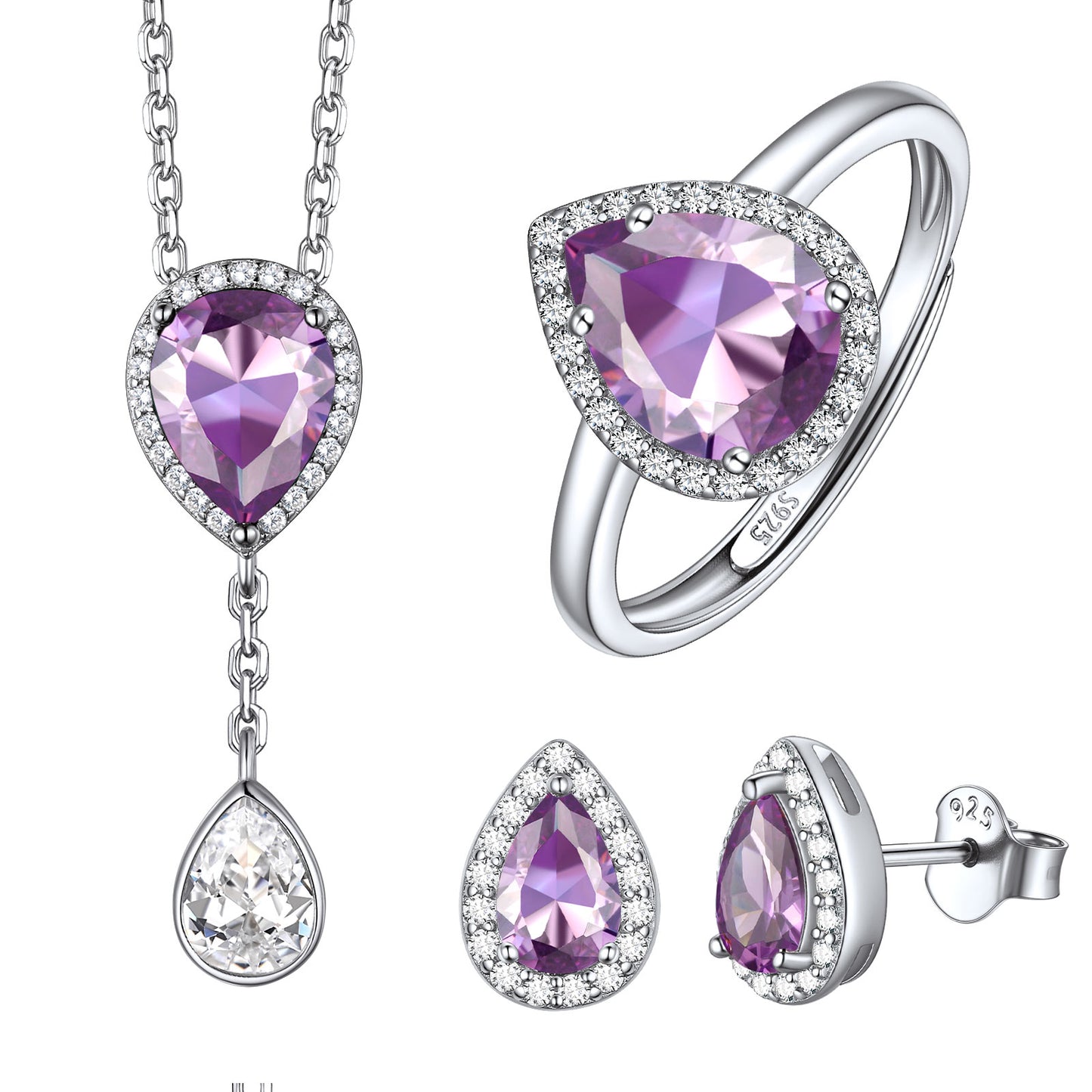 Halo Pear Cut Birthstone Jewelry Set