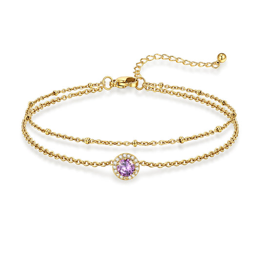 June Birthstone Layer Halo Anklet Gold Plated