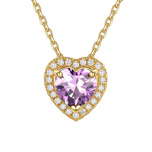June Halo Heart Birthstone Necklace for Women