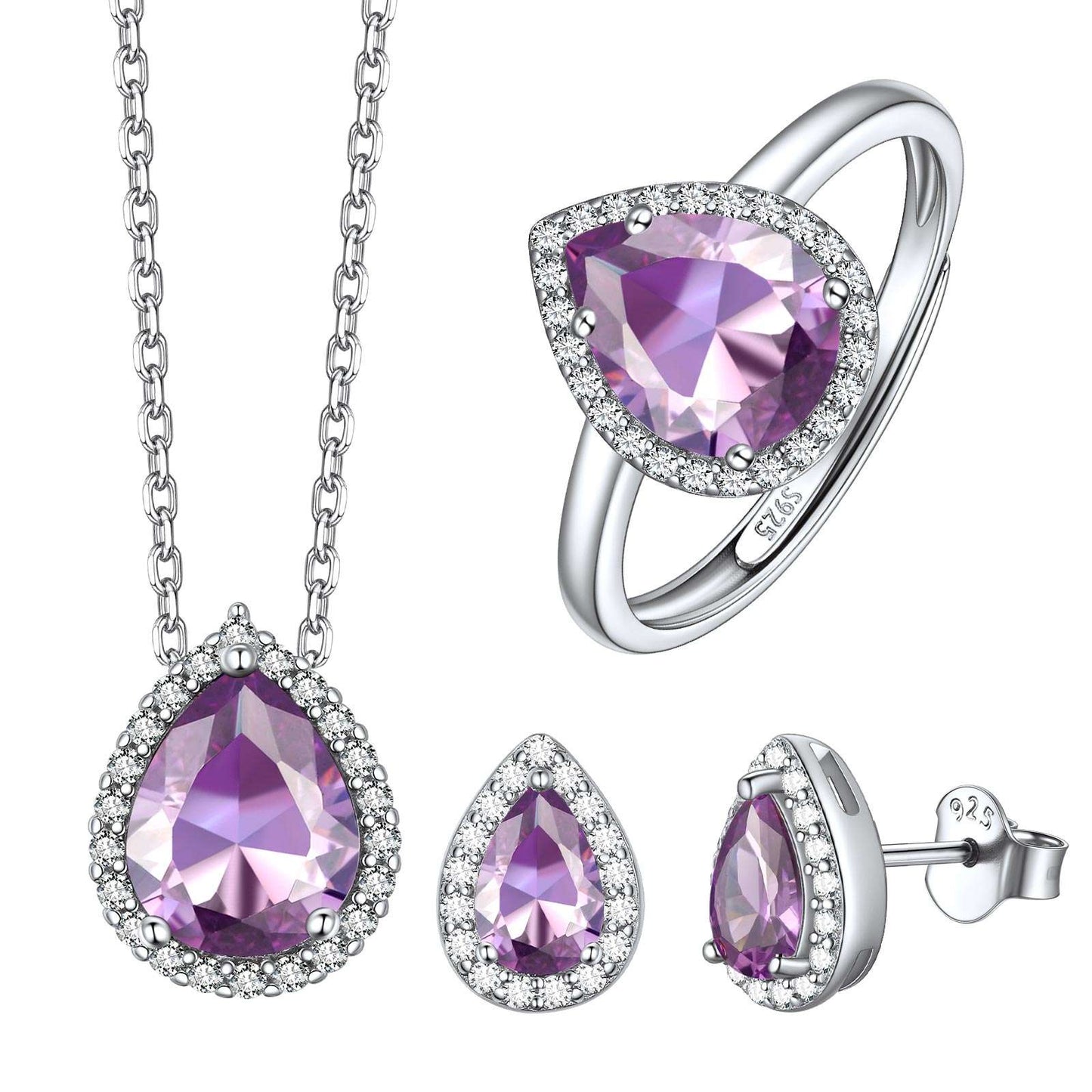 June Halo Teardrop Birthstone Jewelry Set