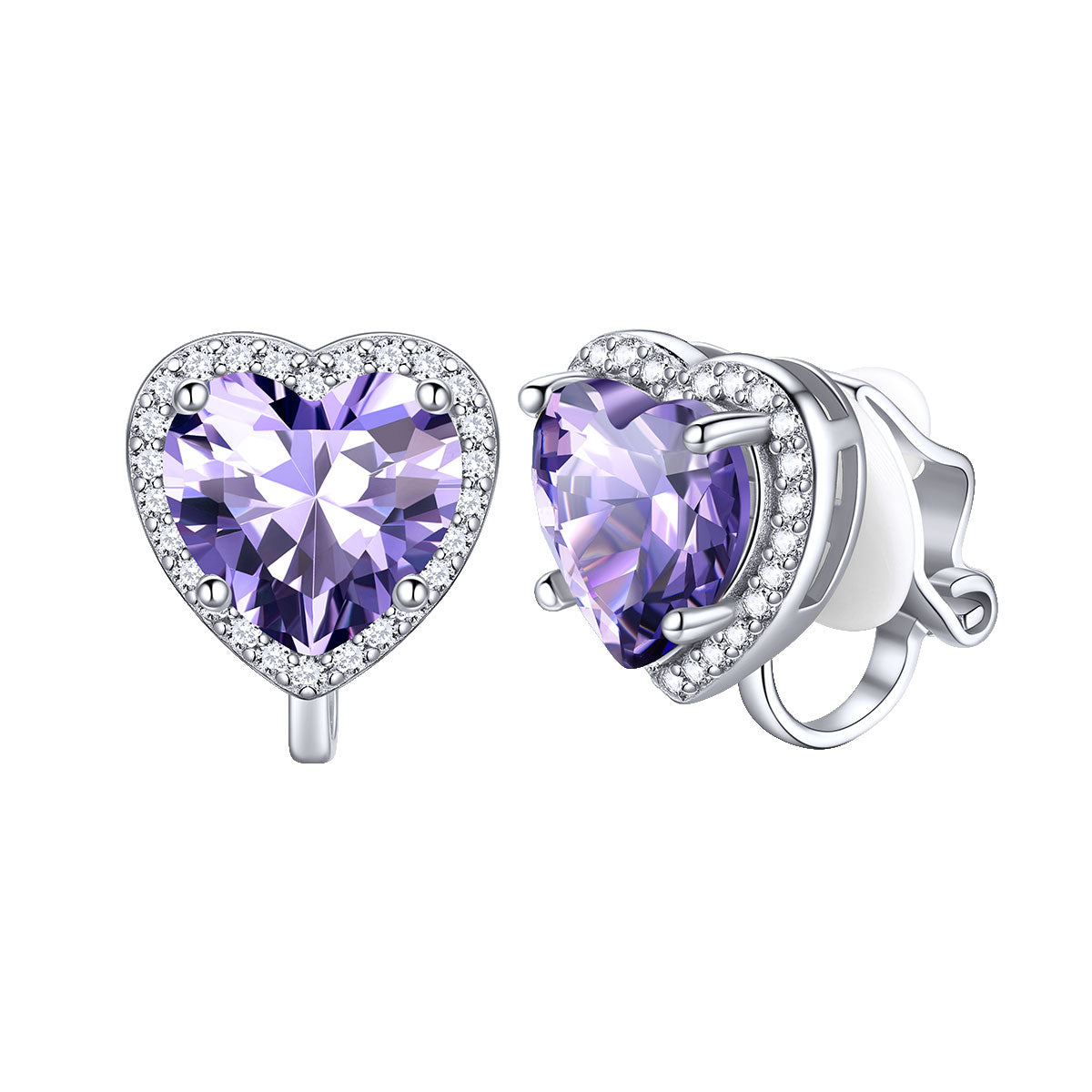 June Heart Birthstone Clip-on Earrings