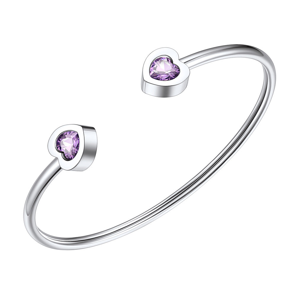 June Heart Birthstone Cuff Bracelet