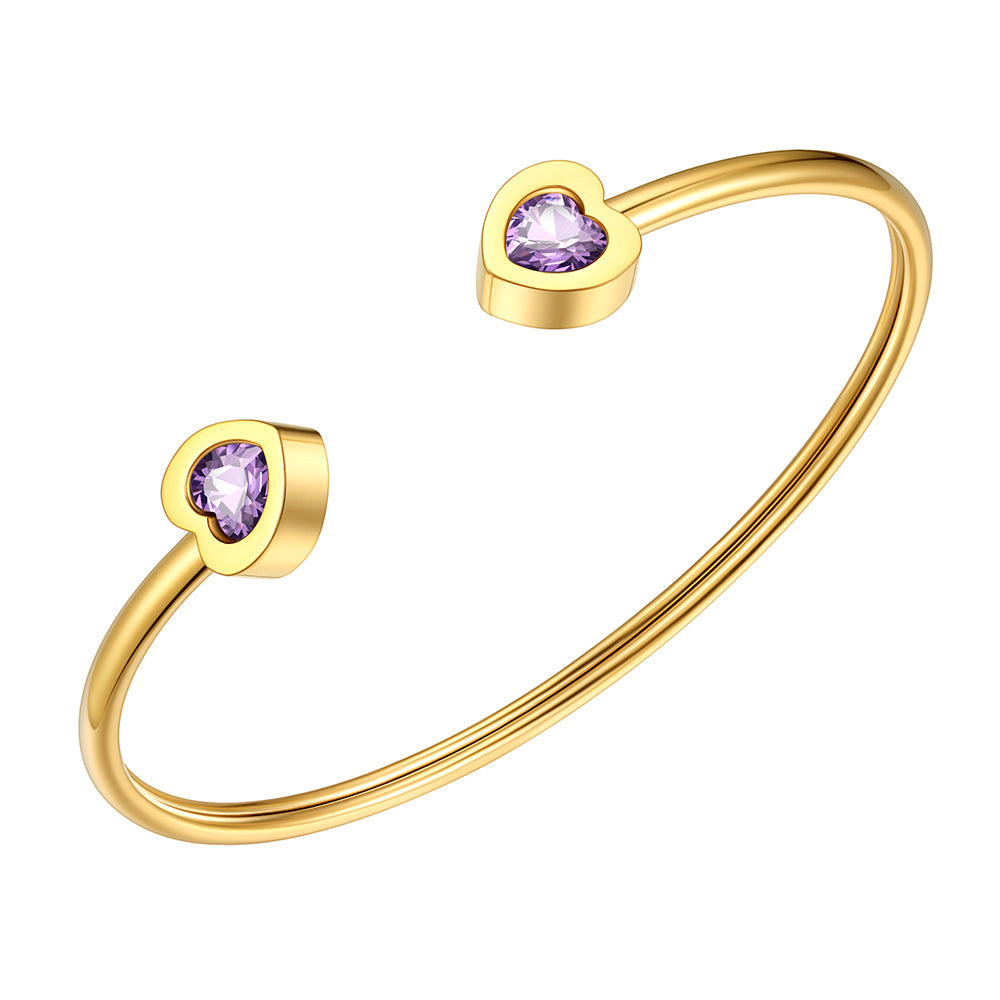 June Heart Birthstone Cuff Bracelet Gold