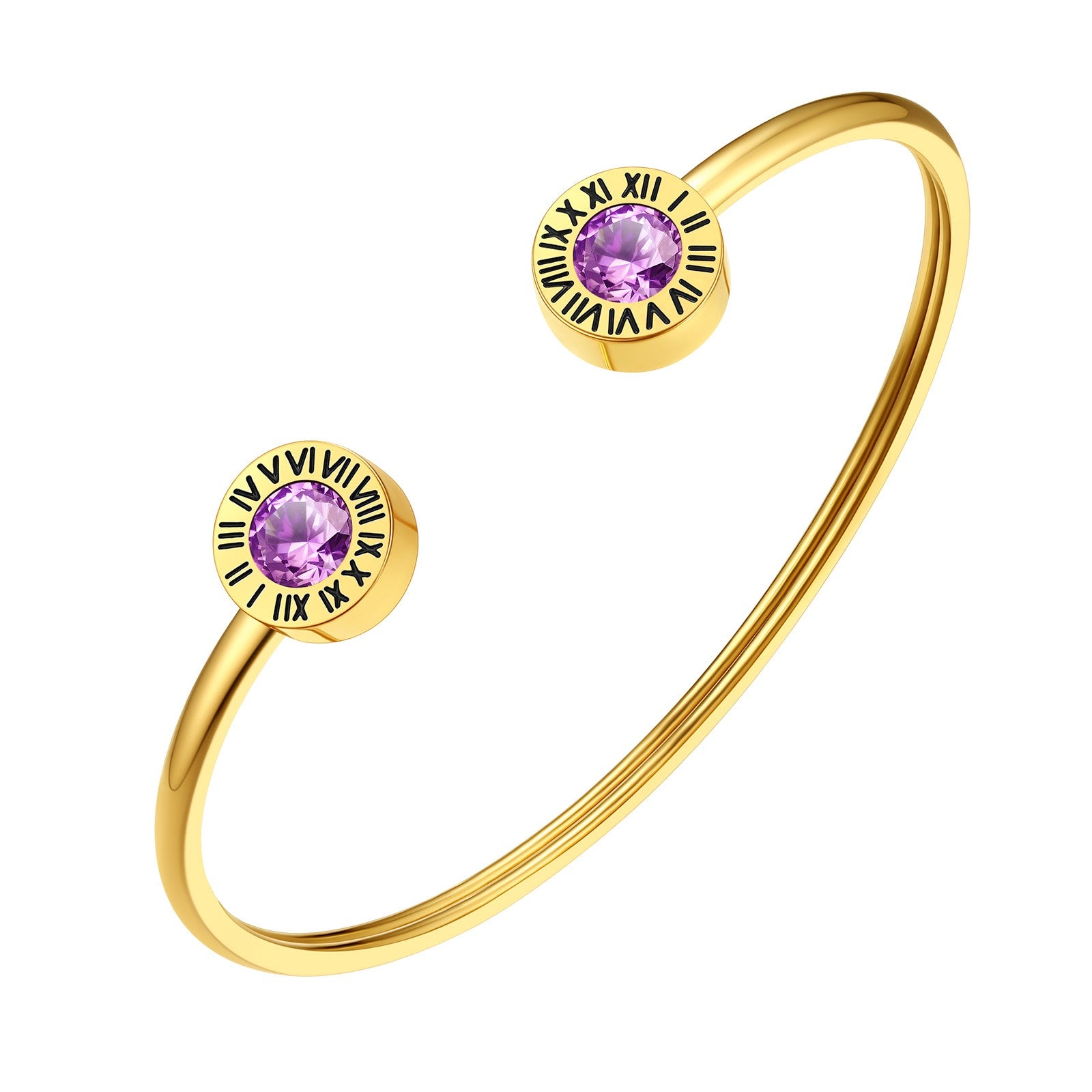 June Roman Numerals Birthstones Cuff Bracelet Gold