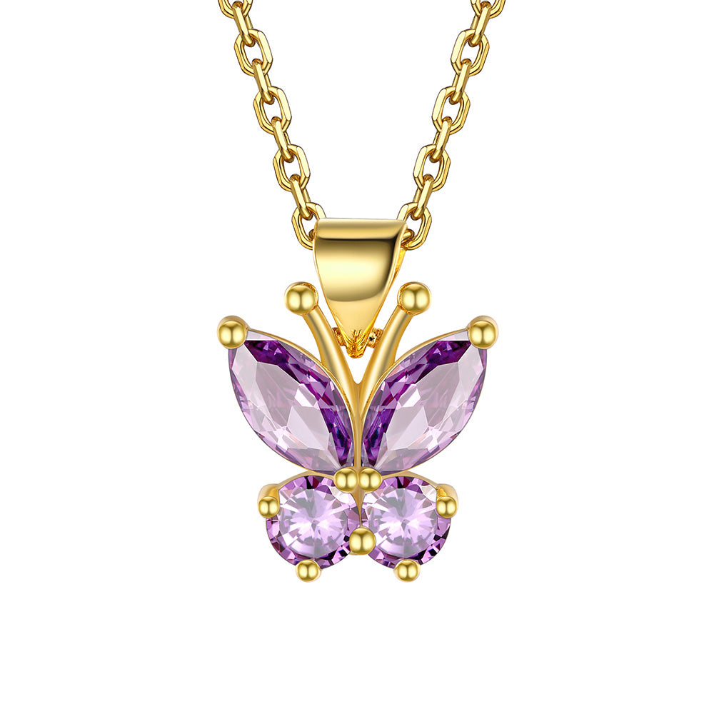 June birthstone butterfly necklace Gold Plated