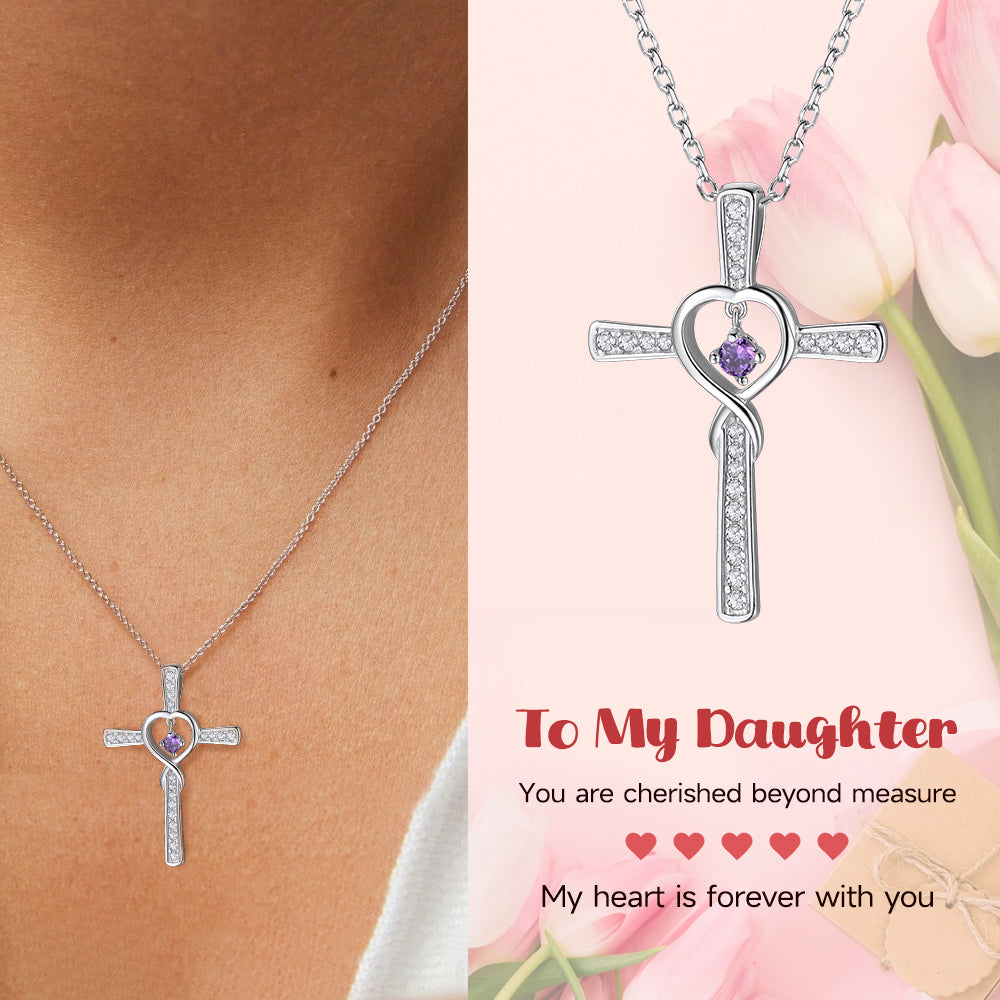 Sterling Silver Birthstone Infinity Cross Necklace For Women