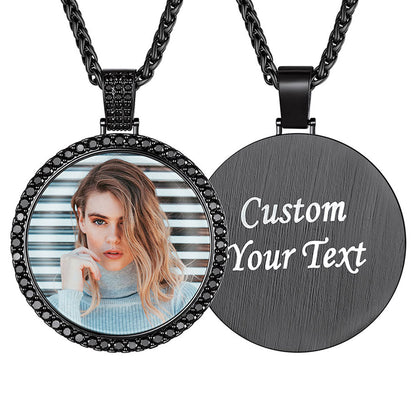 Lage size Black Plated Custom Black CZ Picture Circle Chain Necklace on a white background