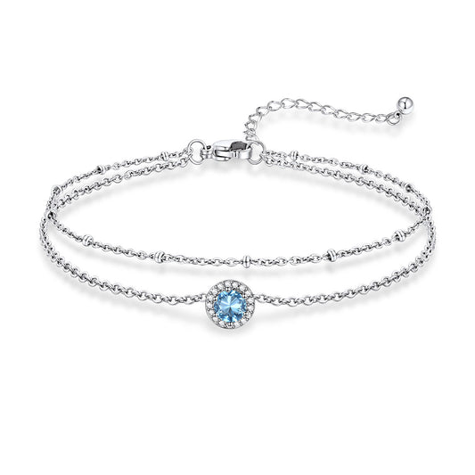 Layer Halo March Birthstone Anklet