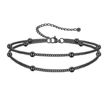 Layered Ball Chain Ankle Bracelet Black Plated