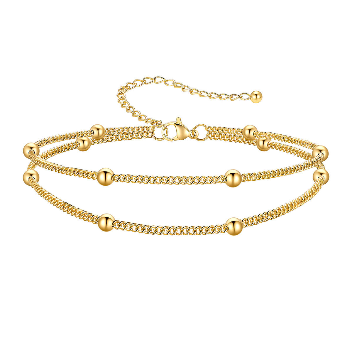 Layered Ball Chain Ankle Bracelet Gold Plated