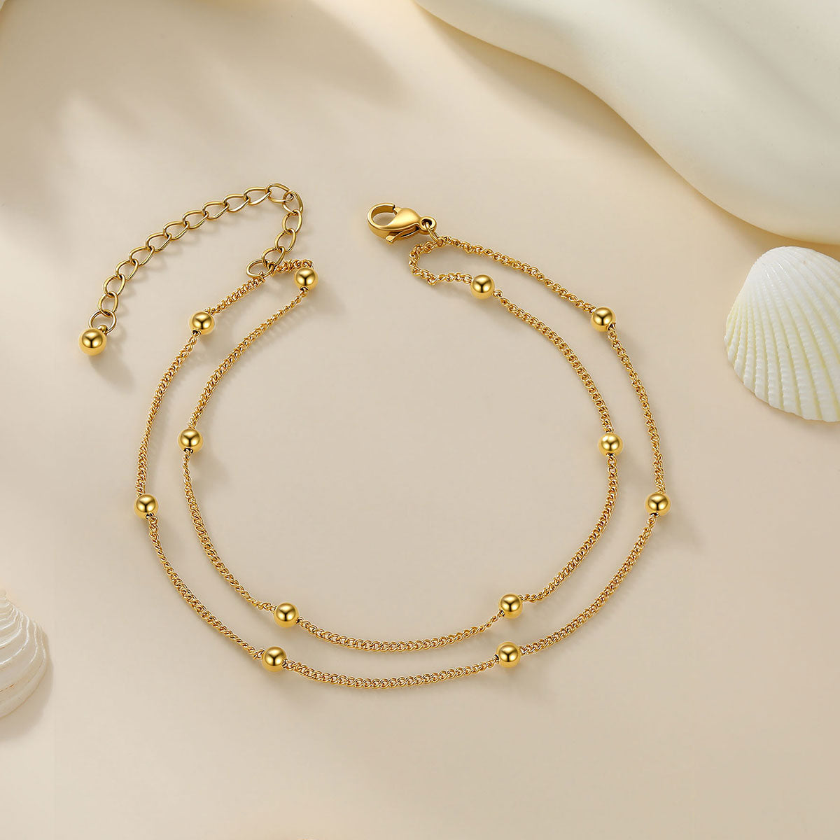 Layered Ball Chain Ankle Bracelet in Gold