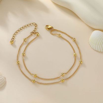 Layered Ball Chain Ankle Bracelet in Gold