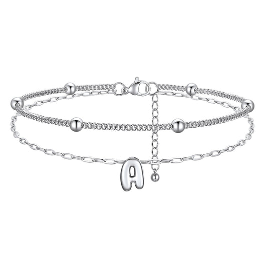 Layered Bubble Initial Anklets for Women-A