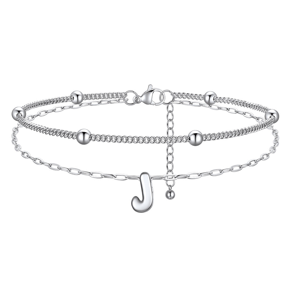 Layered Bubble Initial J Anklets 