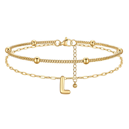 Layered Bubble Initial L Anklets Gold Plated
