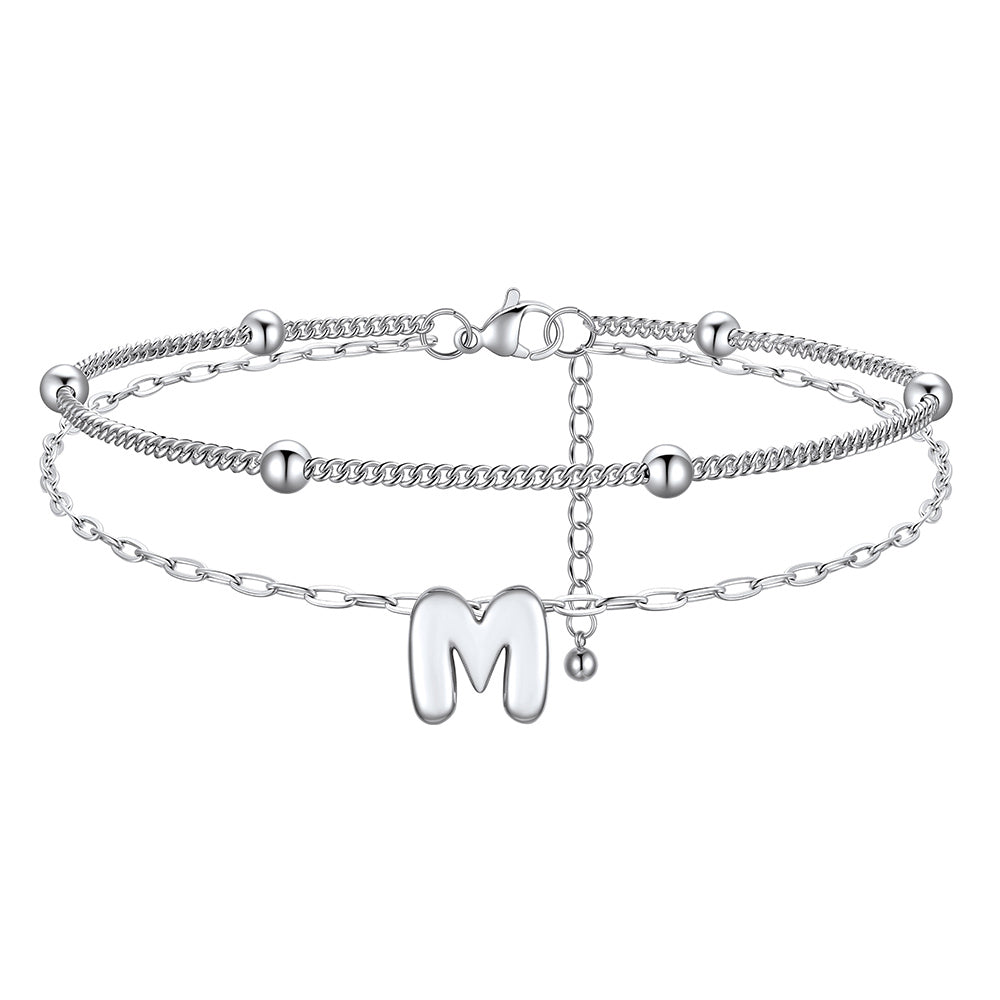 Layered Bubble Initial M Anklets 