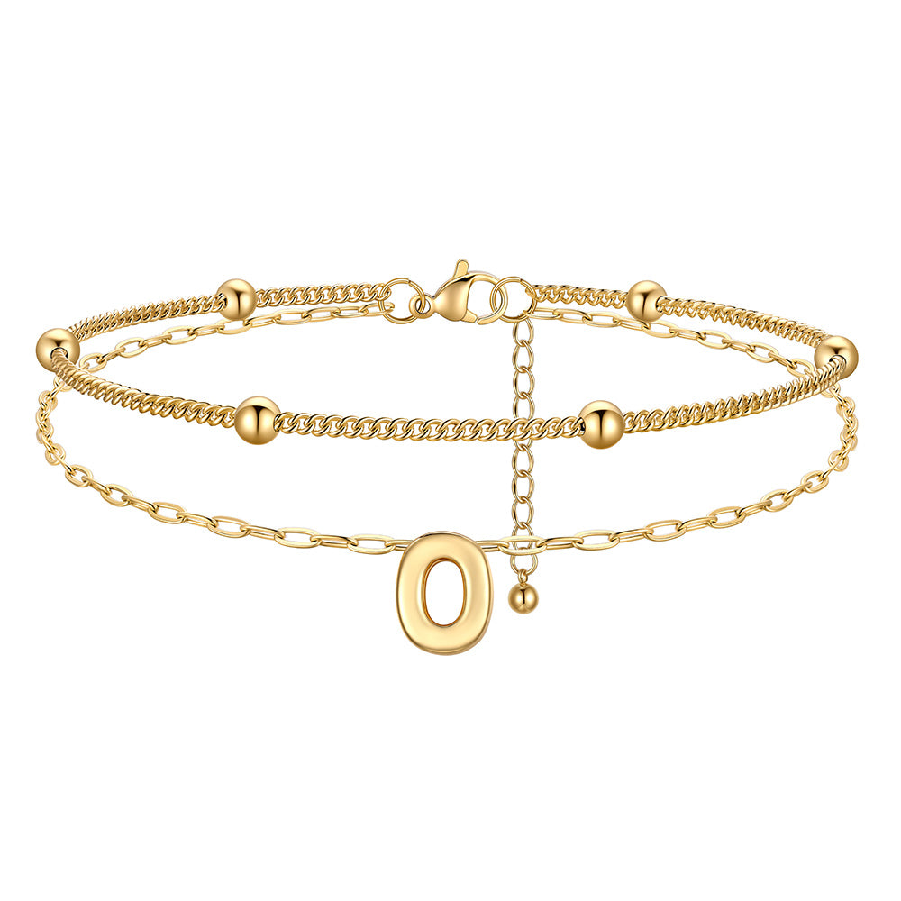 Layered Bubble Initial O Anklets Gold Plated