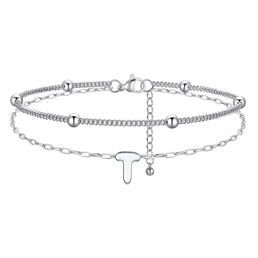 Layered Bubble Initial T Anklets 